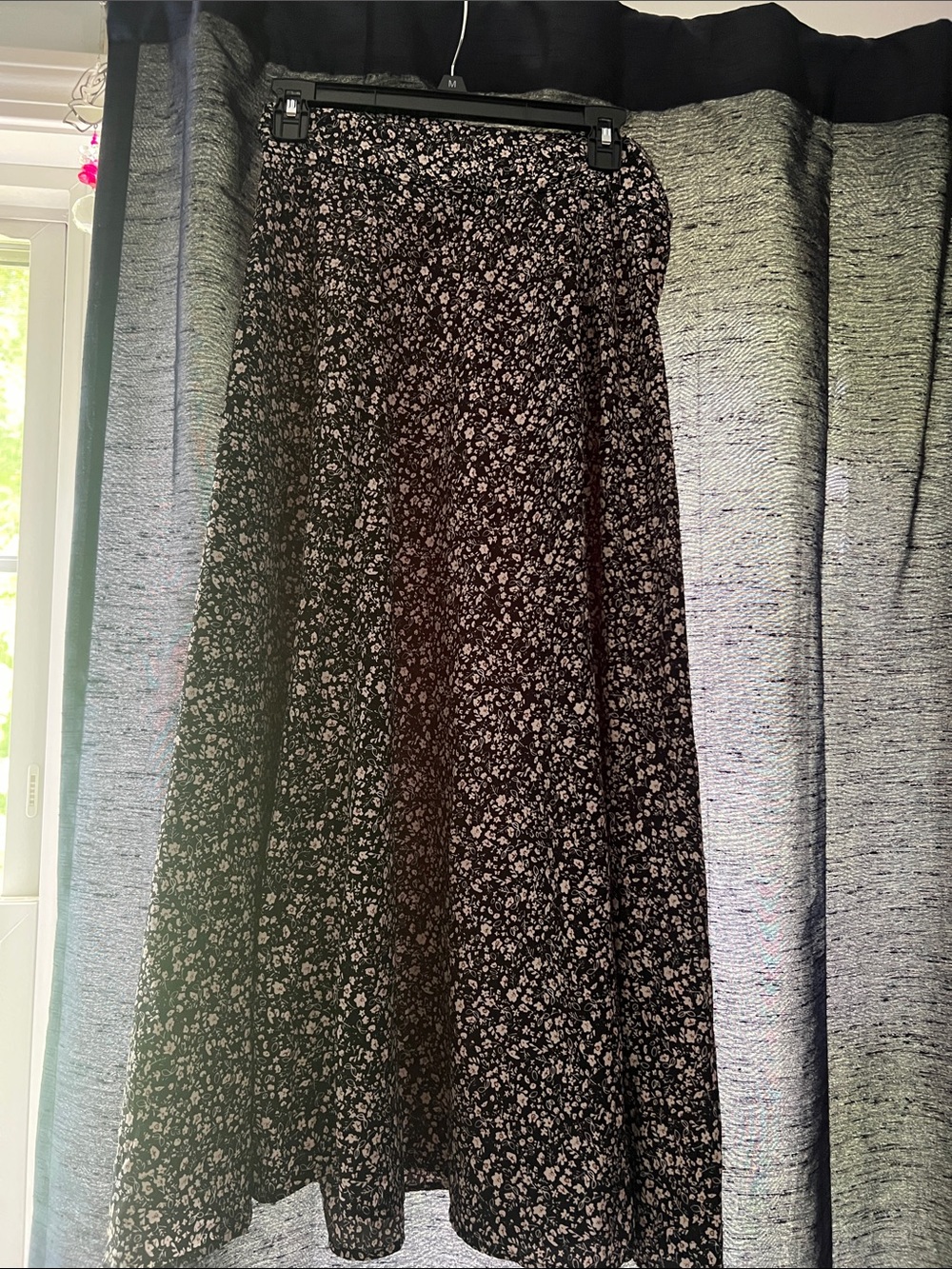 SHEIN Black Floral A-Line Midi Skirt